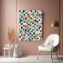 Abstraktes Quadrat-Mosaik in Blau und Orange