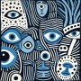Abstrakte Augen in Blau und Schwarz