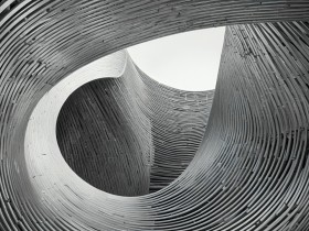 Geschwungene Architektur in Schwarzweiß