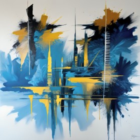 Abstrakte Skyline in Blau und Gold