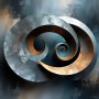 Metallische Spiralen in Blau und Kupfer