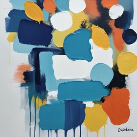 Farbenfrohe Abstraktion in Blau und Gelb