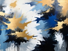 Abstrakte Dynamik in Blau und Gold