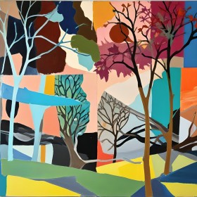 Abstrakte Baumlandschaft in Farben Abstrakte Baumlandschaft in Farben