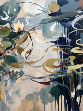 Abstrakte Blüten in Blau und Gold