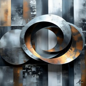 Metallische Ringe in Grau und Kupfer