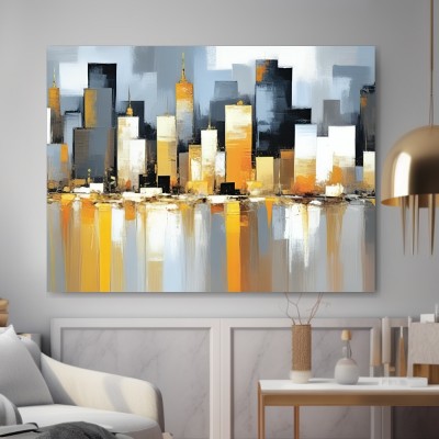 Abstrakte Skyline in Gold und Grau