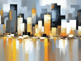 Abstrakte Skyline in Gold und Grau