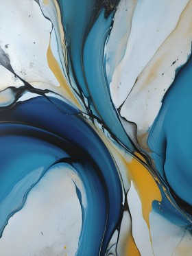 Abstrakte Farbströme in Blau und Gold