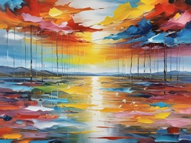 Farbenreicher Sonnenuntergang am Wasser