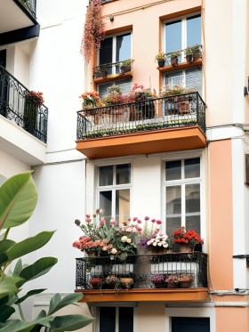 Blühende Balkone in der Stadt