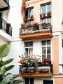 Blühende Balkone in der Stadt