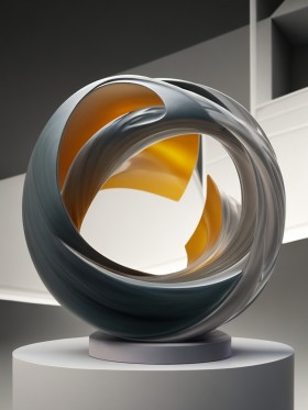 Abstrakte Skulptur in Grau und Gold