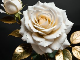 Weiße Rose mit goldenen Blättern