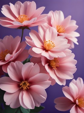 Zarte rosa Blüten vor Violett