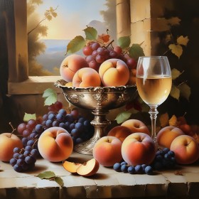 Edles Obststillleben mit Wein
