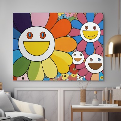 Bunte Smiley-Blumen Pop Art