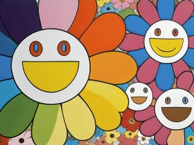 Bunte Smiley-Blumen Pop Art