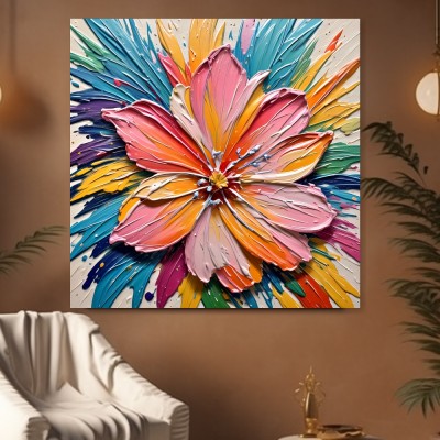 Farbenfrohe Blüte in Strukturmalerei