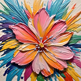 Farbenfrohe Blüte in Strukturmalerei