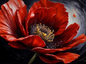 Rote Mohnblüte in dramatischem Licht