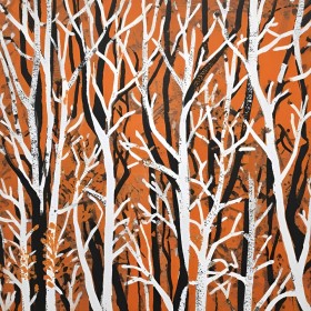 Abstrakter Birkenwald in Orange