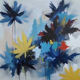 Abstrakte Blüten in Blau und Gelb