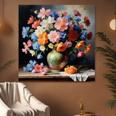 Bunter Blumenstrauß in Keramikvase