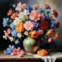 Bunter Blumenstrauß in Keramikvase