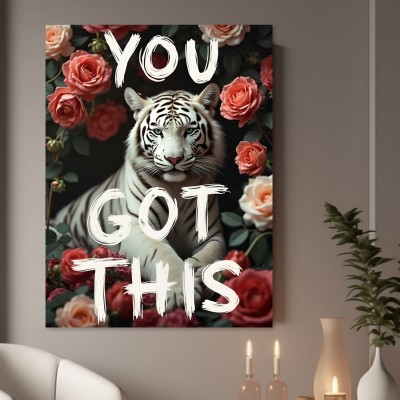 Weißer Tiger mit Rosen und Statement
