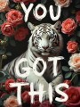 Weißer Tiger mit Rosen und Statement