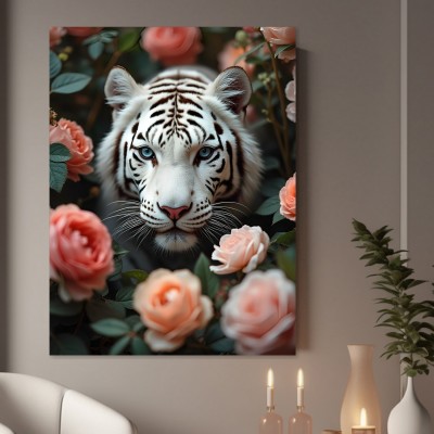 Weißer Tiger in Rosen