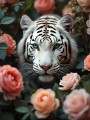 Weißer Tiger in Rosen