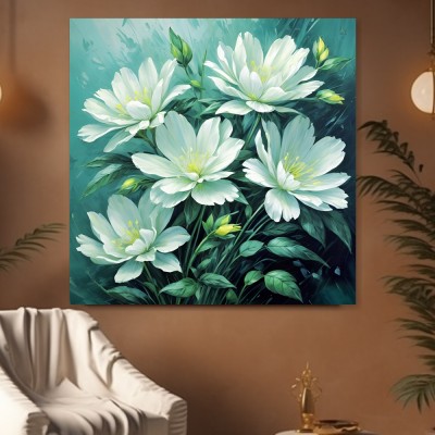 Weiße Blüten in Türkisgrün