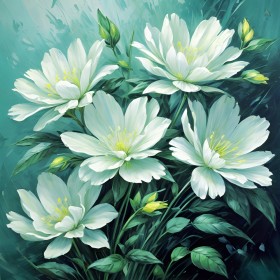 Weiße Blüten in Türkisgrün