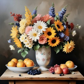 Blumenstillleben mit Früchten
