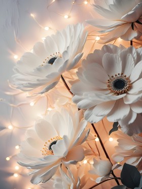 Weiße Blüten im Lichterglanz