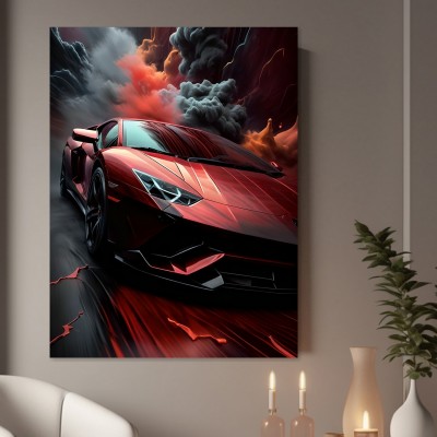 Roter Supersportwagen im Rauch