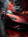 Roter Supersportwagen im Rauch