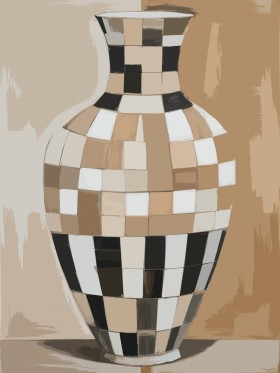 Schachbrett Vase in Beige und Schwarz