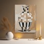 Schachbrett Vase in Beige und Schwarz
