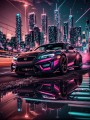 Neon Sportwagen in futuristischer Stadt