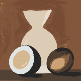 Stillleben mit Vase und Kokosnuss