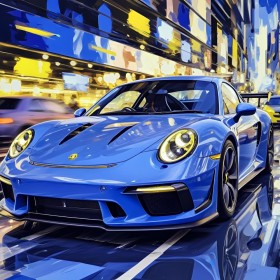 Blauer Sportwagen bei Nacht