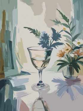 Stillleben mit Glas und Blumen