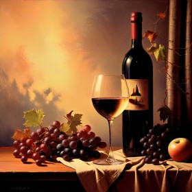 Rotwein Stillleben mit Trauben Rotwein Stillleben mit Trauben
