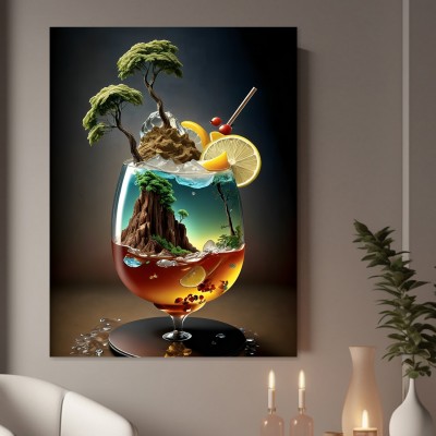 Surrealer Cocktail mit Miniaturlandschaft