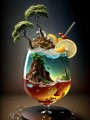 Surrealer Cocktail mit Miniaturlandschaft