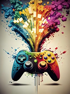 Gaming Controller in Farbexplosion