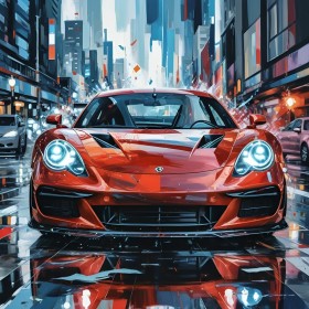 Roter Sportwagen in Neon City